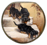 Russian Round Lacquer Box Dachshund Pupies